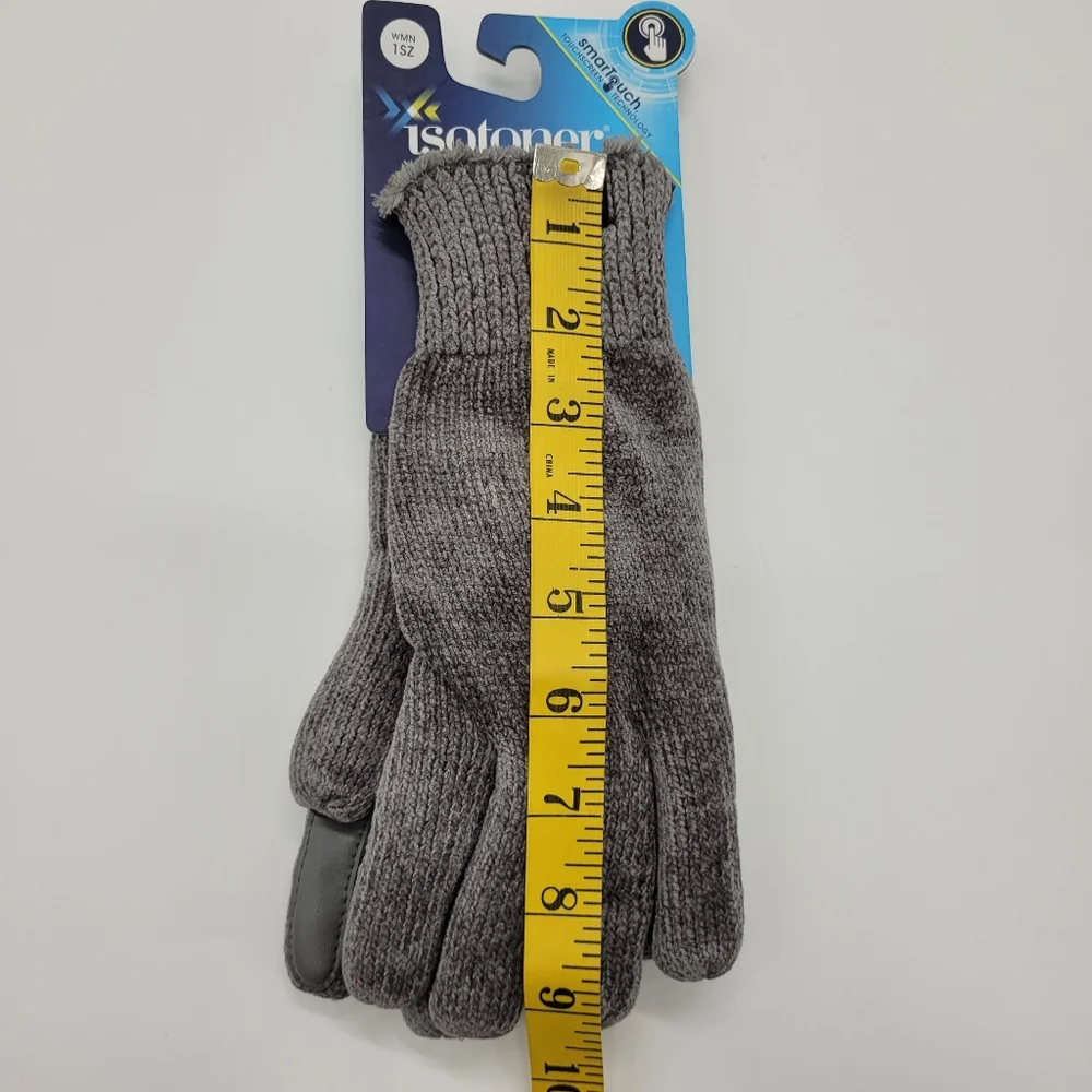 Isotoner Gloves Chrome Gray Chenille Knit Smart Touch Tech Women's One Size NEW